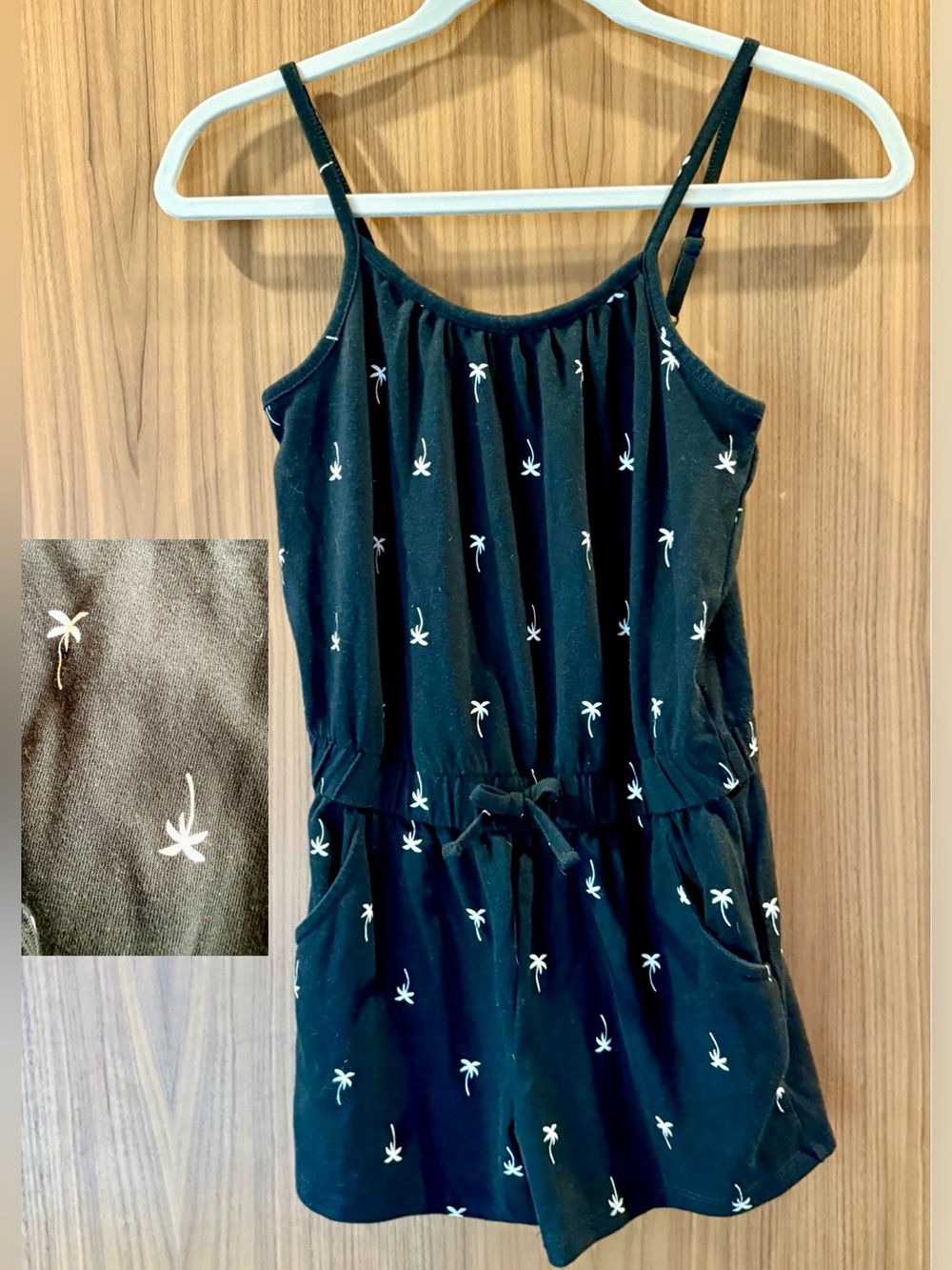Cat & Jack Girls Romper * Size L 10/12 Black & White * Palm Tree Print * Pockets
